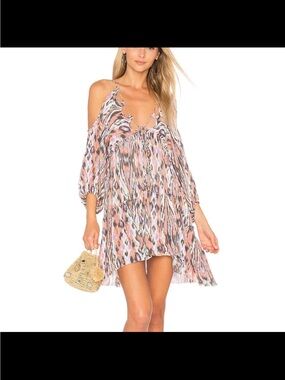 Free People Monarch Boho Pink Multi Cold-Shoulder Mini Dress Sz M NWT